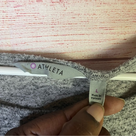 Athleta Malaga Gray Crew Neck Ruched Waist Dress Size Large - Picture 2 of 5